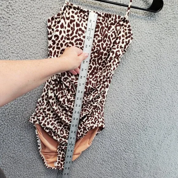 J. Crew Ruched Bandeau One-Piece Swimsuit Leopard Print Size 0 New - Picture 5 of 11